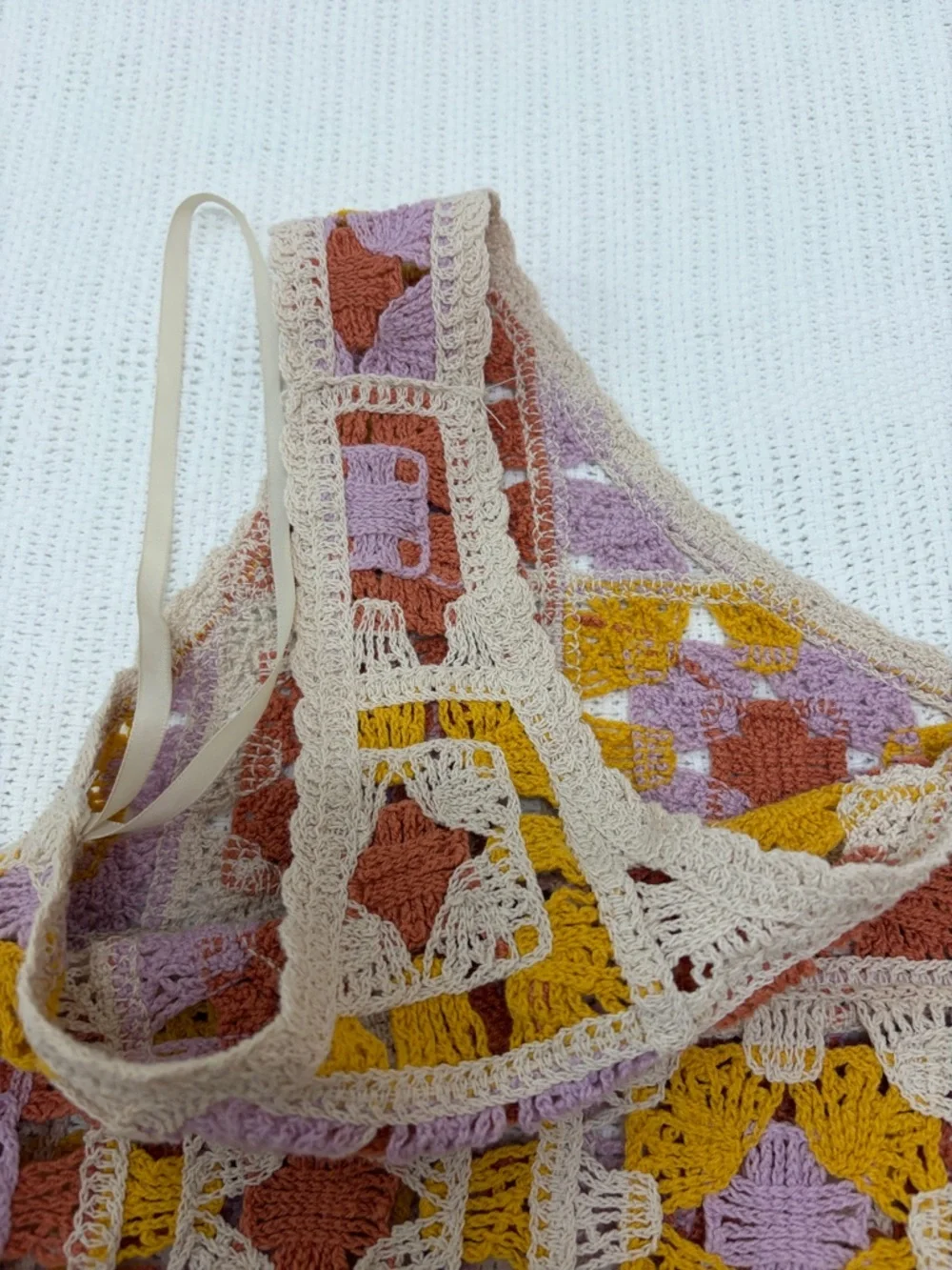 Rebellion Again Crochet Granny Square Knit Crop Top in pastel Colors. Size Large - Picture 11 of 12